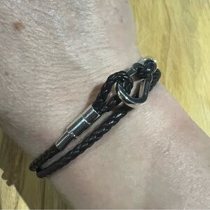 Pandora Dark Brown and Silver Braided Leather Bracelet